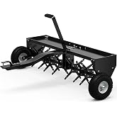 YINTATECH 48" Lawn Aerator Tow Behind, Pull Behind Plug Aerator | for Lawn Tractor with Universal Hitch, 32 Galvanized Steel Tines, Tray &amp; Inflatable Wheels, Black