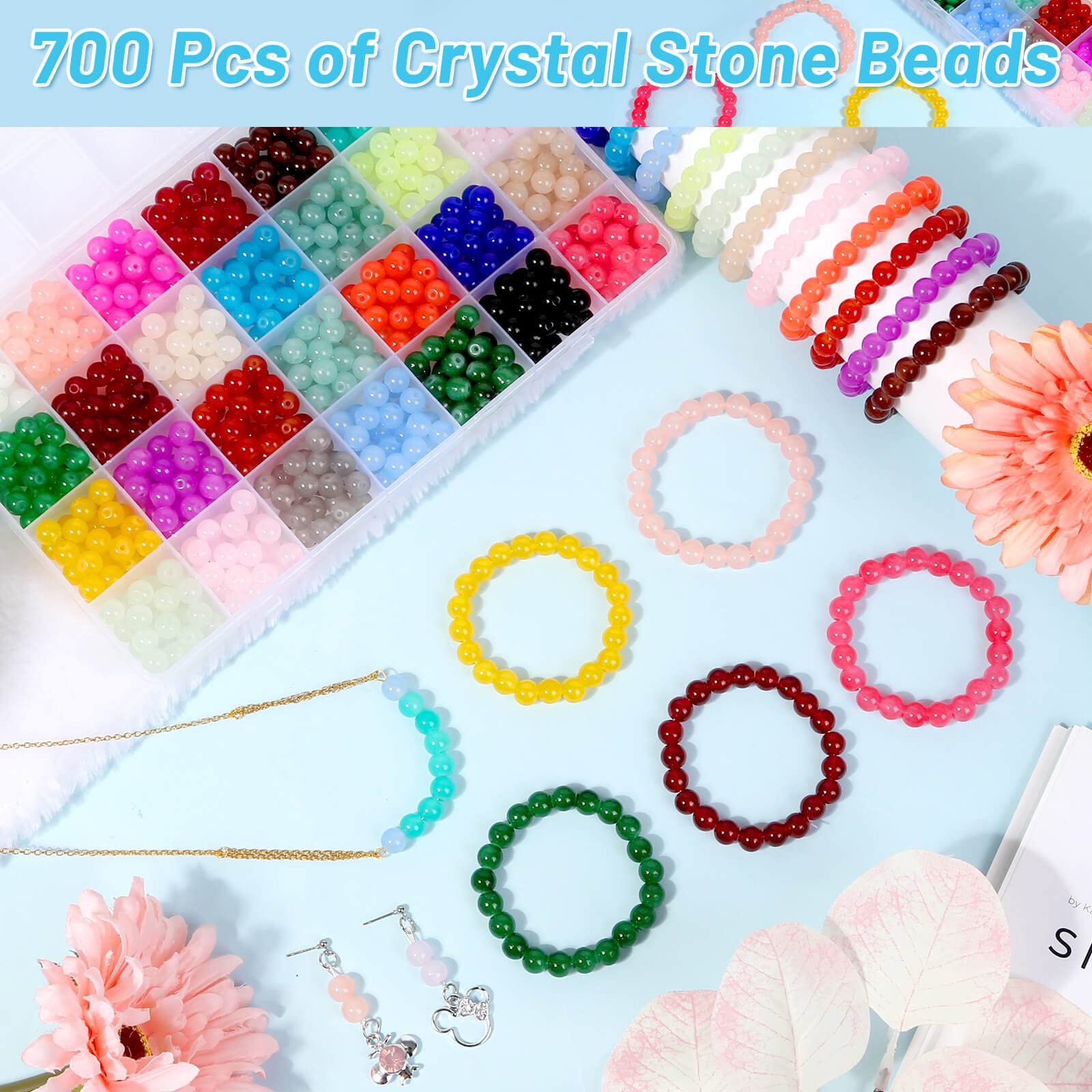 shynek Shynek 700 Pieces Glass Beads for Jewelry Making, 28 Colors 8mm Crystal Beads for Bracelets and DIY Crafts