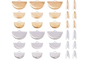 PH PANDAHALL PandaHall 120pcs Ribbon Crimp Ends 3 Size Half Round Bookmark Pinch Crimp Clamp End Findings Cord for Jewelry Making (Golden& Platinum)
