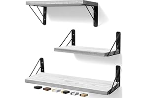 BAYKA Wall Shelves for Bedroom Decor, Floating Wall Shelves for Living Room Kitchen Storage, Wall Mounted Rustic Wood Floating Shelves for Kids Books,Corner Shelves for Bathroom(White，Set of 3)
