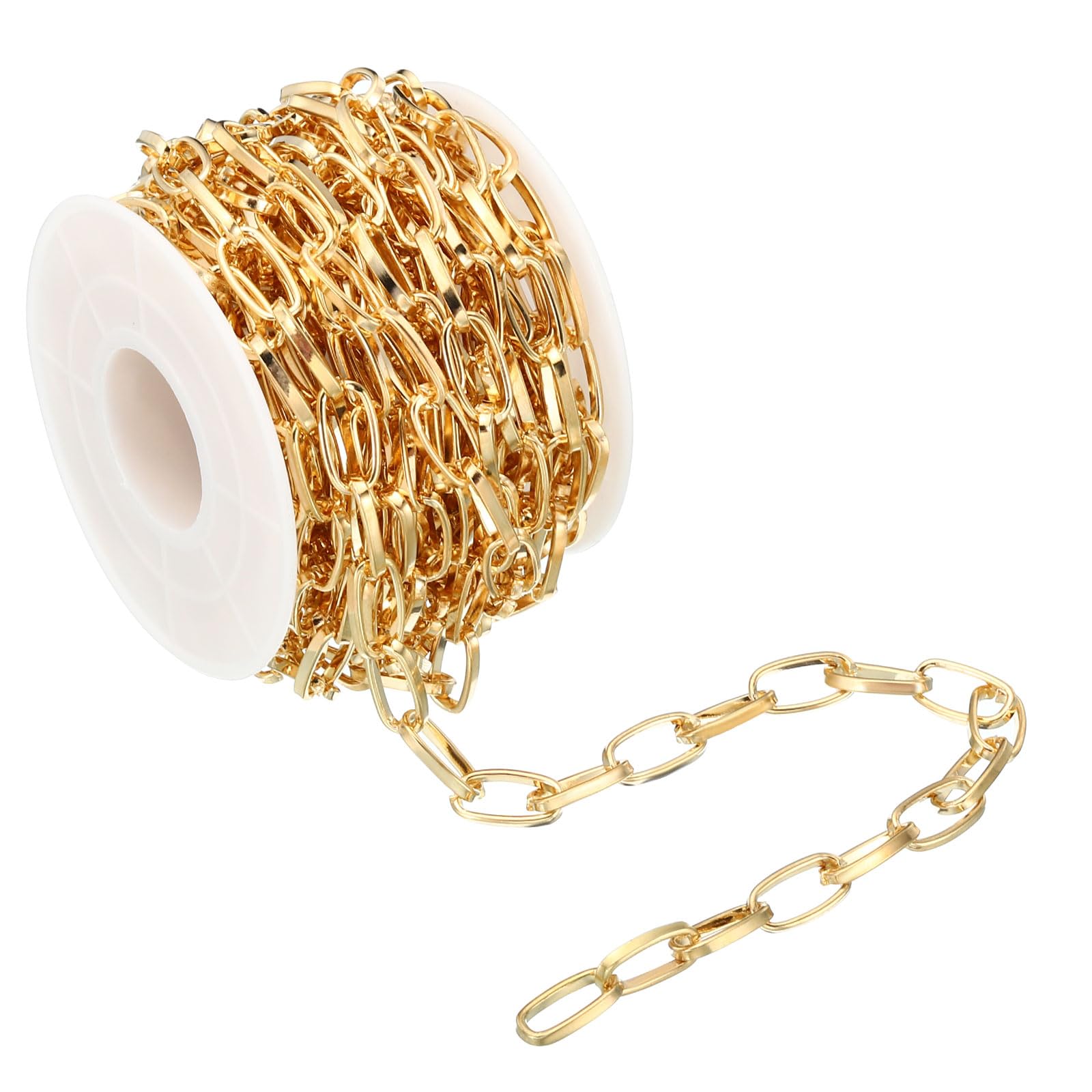 PATIKIL 16.4 Feet Cable Chain with Spool, Flat Link Chain Twisted for Jewelry Making DIY Necklace Bracelet Accessories, Golden