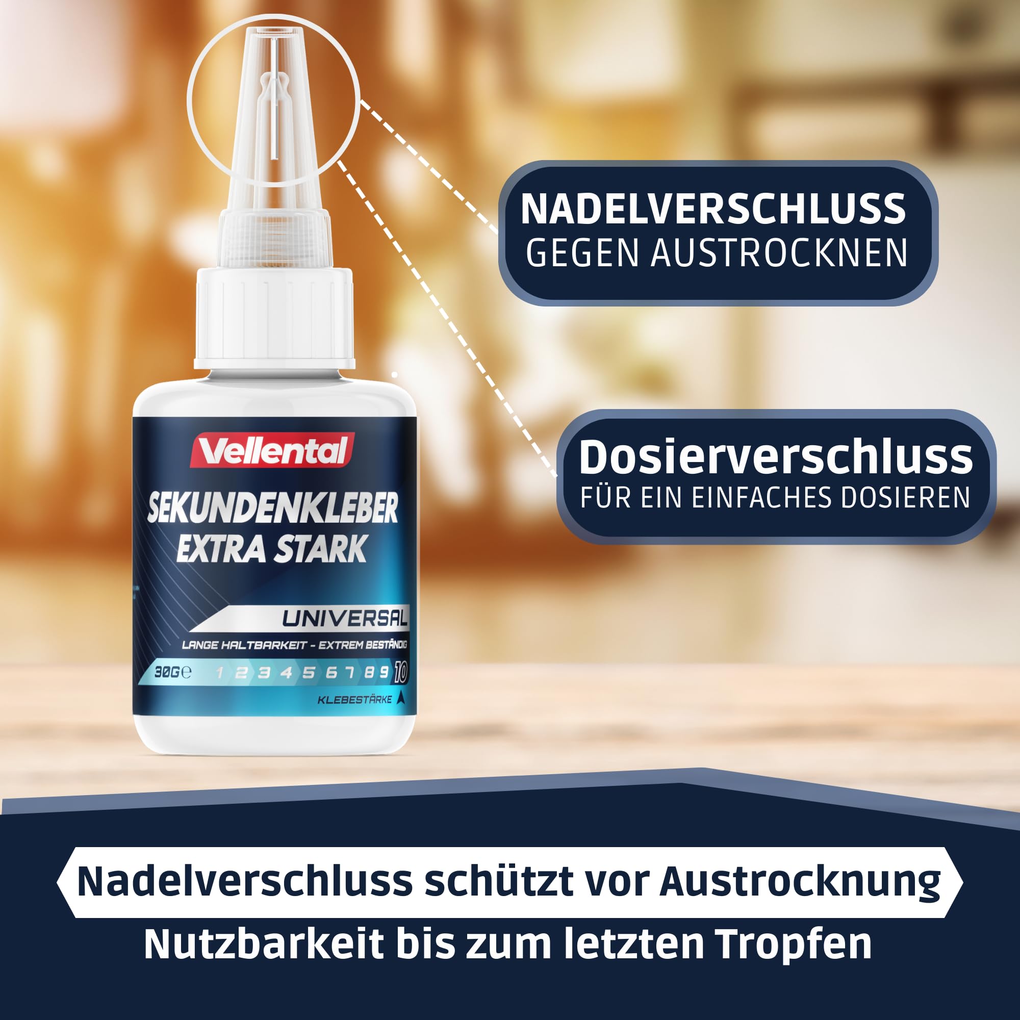 Sekundenkleber Gel Extra Stark universal - Superkleber wasserfest, hitzebeständig & mit Nadel Verschluss gegen Austrocknung - Alleskleber für Plastik, Kunststoff, Glas, Holz, Metall uvm. 4