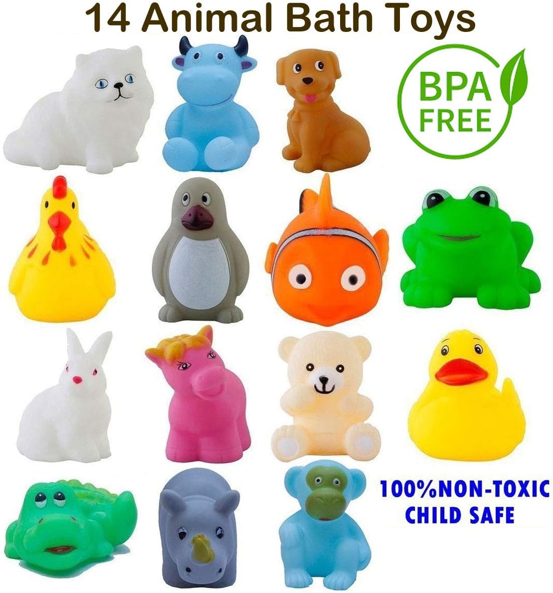 Ramakada Chu Chu Bath Toys Set for Baby Non-Toxic Plastic, Multi Color (1 Set -Pack of14 Pcs)