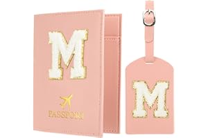 PATIKIL Passport Holder for Travel, Initial Passport Cover and Luggage Tag Set with Alphabet Chenille Letter Patch Travel Wal