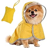 Dog Raincoat, Adjustable Dog Rain Jacket, Waterproof Dog Poncho, Clear Hooded Double Layer, Reflective Strip &amp; Storage Pocket for Small Dogs (S)