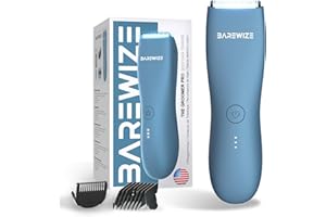 BAREWIZE Body Hair & Pubic Hair Trimmer for Men & Women, Painless Electric Body & Bikini Shaver | Waterproof, Type-C Rechargeable, LED Light, Replaceable Blade, Manscape Personal Groomer (Sea Blue)