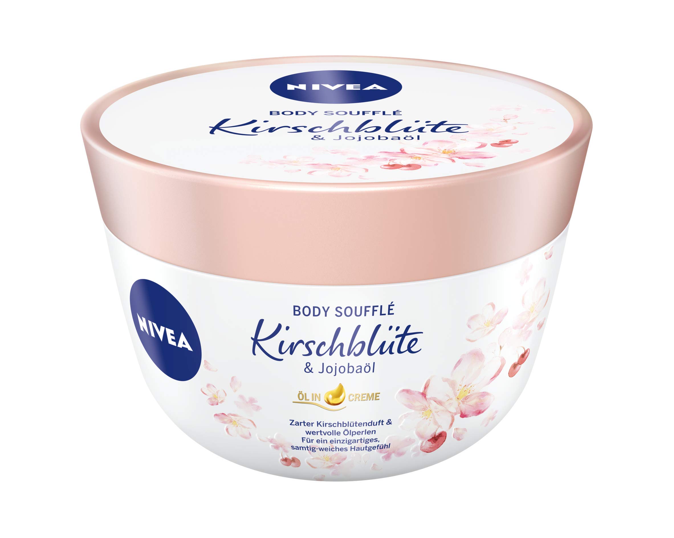 NIVEA Body Soufflé Cherry Blossom & Jojoba Oil (200 ml), Body Care for 24h Moisture, Lotion for Dry and Very Dry Skin