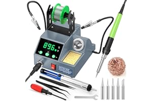 CRTSWEKER Soldering Station, 100W Digital Display Soldering Iron Station Kit with 2 Helping Hands, 356°F - 896°F, Auto Sleep, °C/°F Conversion, Solder Wire, Tips, Stand, Pump, Tweezers, Tip Cleaner, Gray