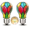 Aygrochy LED Stained Glass Light Bulb LED Bulbs,4W E26 Base A19 LED Colored Light Bulb Stained Glass Bulb,for Christmas Decoration,Party,Home Lighting,Garden,Balcony,2 Pack