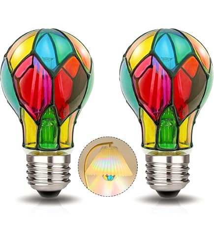 2 Pack LED Stained Glass Light Bulb A19 2W (25W Equivalent) E26