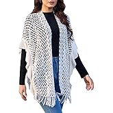 Ferand Women's Lightweight Ruffle Shawl Wraps Open Front Crochet Fringe Poncho Cardigan for Spring and Summer