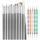 JOYJULY 20pcs Nail Art Design Tools, 15pcs Painting Brushes Set with 5pcs Dotting Pens, BLACK …