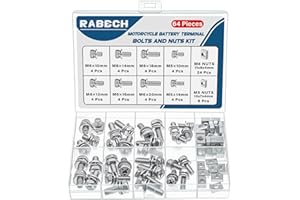 RABECH 8Sizes Motorcycle Battery Bolts and Nuts Kit 304 Stainless Steel Battery Terminal Bolt Screws M6x10/12/14/16/18/20 M5x