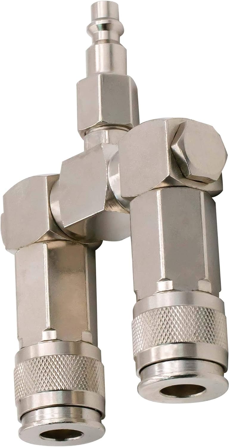 FIXSMITH Air Hose Connector- 2 Way Air Hose Splitter, 1/4 In NPT, Air Compressor Accessories Fittings, Swivel 360 Degrees Connectors. - - 