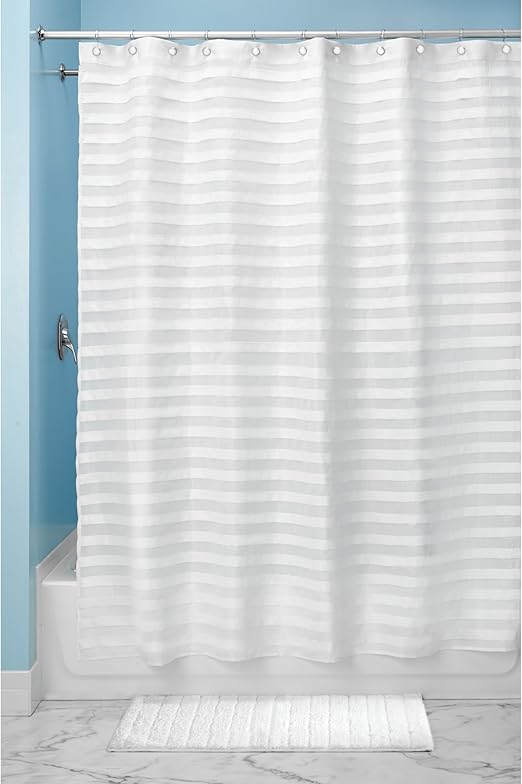 Amazon Com Idesign Tuxedo Striped Fabric Shower Curtain Modern