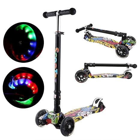 WeSkate Kinder Scooter Kinderroller höhenverstellbarer und Abnehmbarer Lenker Tret-Roller mit 4-PU blinkenden LED Rollen Graf