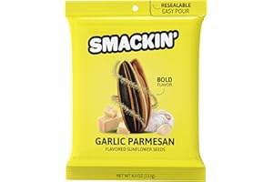 SMACKIN' Sunflower Seeds, Roasted Jumbo Small-Batch, American Made - Garlic Parmesan. 4oz bags (12 Pack)