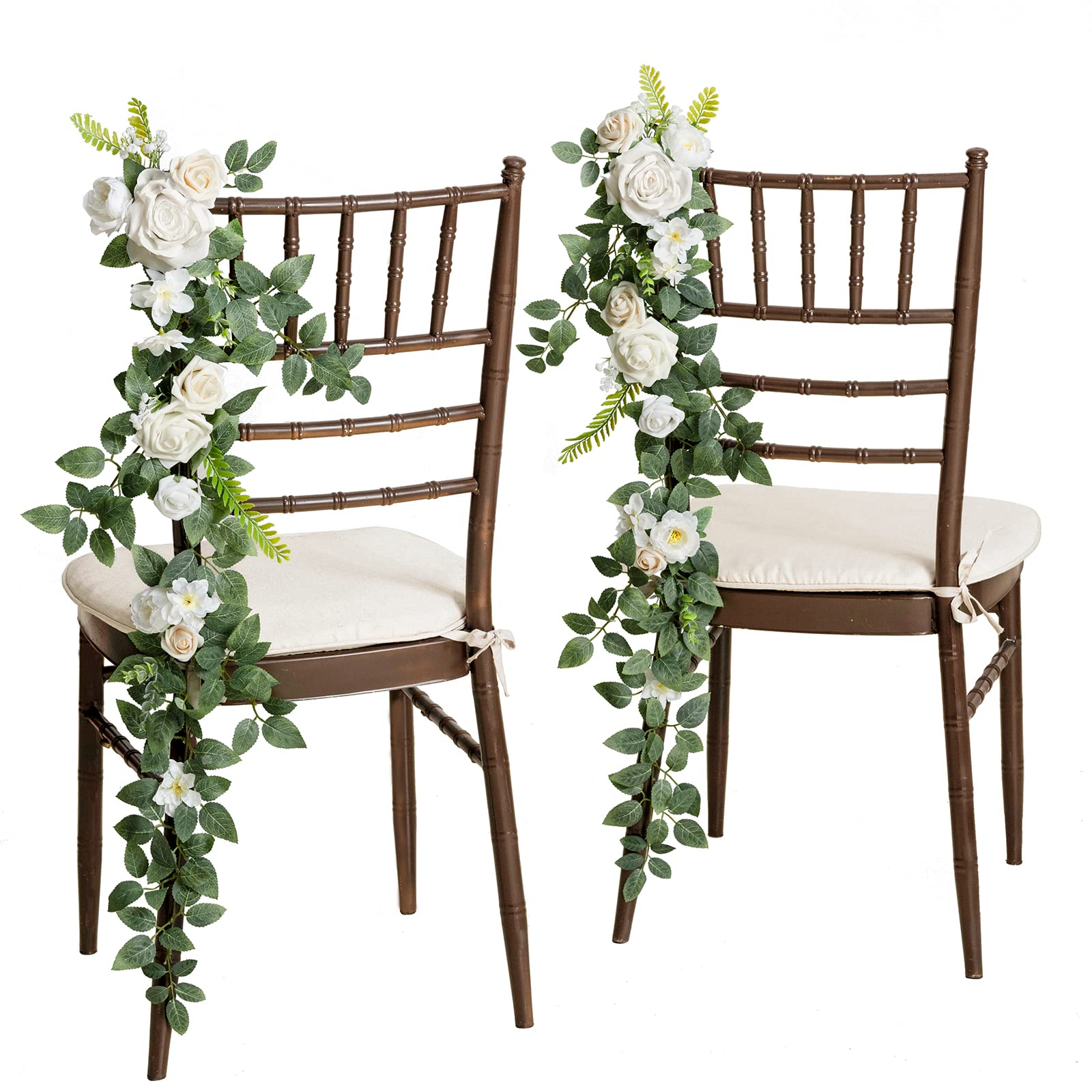 Photo 1 of Ling's Moment 10pcs Wedding Chair Decorations Aisle Floral Swag Artificial Pew Flowers Hanging Garland White & Sage Green For Ceremony Reception Church Rose Floral Faux Arrangement Party Outdoor Decor