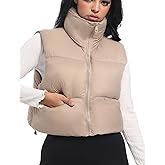 Buauty Cropped Puffer Vest Women Winter Puffy Vest with Pockets Lightweight Stand Collar Zip Up Sleeveless Jacket