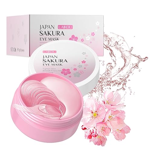 LAIKOU Sakura Eye Mask, 25 Pairs Under Eye Gel Patches for Dark Circles, Fine Lines & Eye Bags, Eye Treatment Masks Skincare for Women Men, Hydrating, Firming, Self Care, Stocking Party Bag Fillers