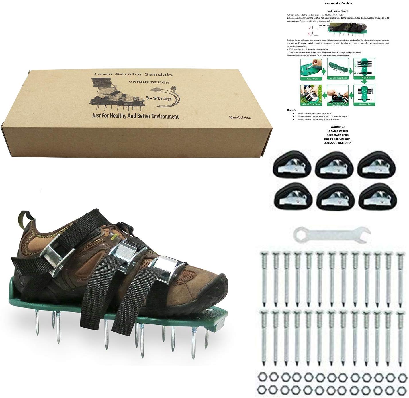 Aireador de césped zapatos con clavos Heavy Duty Sandalias Hebillas de