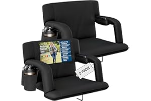 Alpcour Reclining Stadium Seat – Wide Bleacher Chair with Back Support and Cushion, Armrests, Side Pockets, and Bleachers Hook – Best Stadium Seats Chairs for Camping, Kayak, & Paddle Board Backs