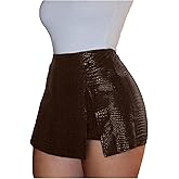 Floerns Women's Y2k Leather Skorts High Waisted Asymmetrical Hem Club Mini Skirt Shorts