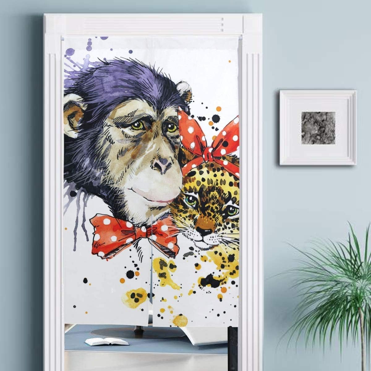 Amazon Tinzzeros のれん おしゃれ 猿ヒョウ水彩イラストアフリカの自然 女湯 キッチン 半遮光 おしゃれ 季節を感じ 浴場 暖簾カーテン 夏涼し 部屋カーテン 和の雰囲気 突っ張り棒付き 幅70 丈150 のれん オンライン通販