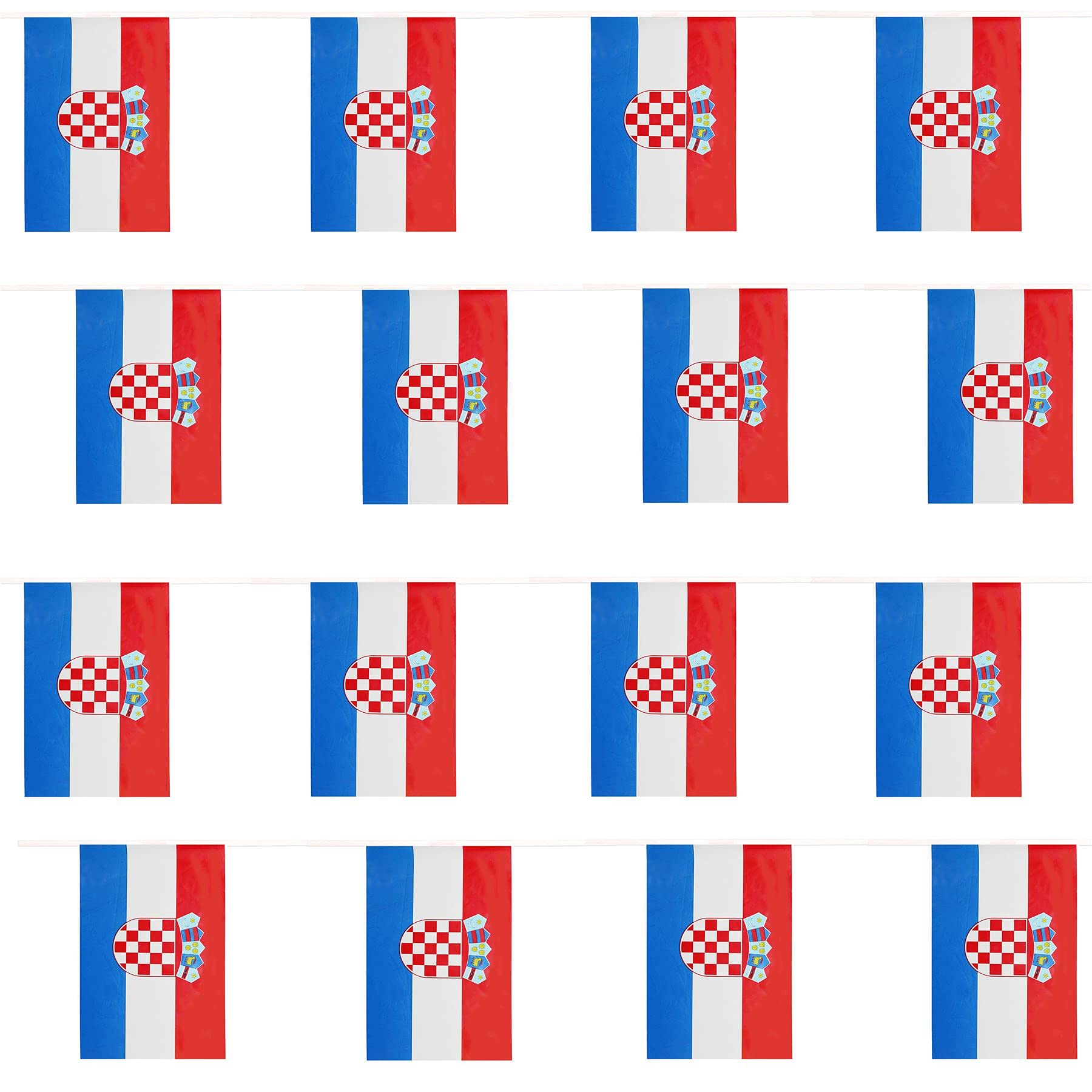 Croatian Flag Bunting - 10m 33ft - 20 Flag - Plastic all Weather Croatia Bunting Decoration for Indoor Outdoor Sporting Events, Street Parties, Festivals and Celebrations
