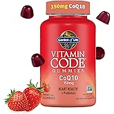 Garden of Life Vitamin Code CoQ10 Gummies 150 mg, Coenzyme Q10 for Heart Health, Energy Production & Healthy Aging + Prebiotics & Probiotics for Digestion, Non-GMO, Gluten-Free, 60 Strawberry Gummies