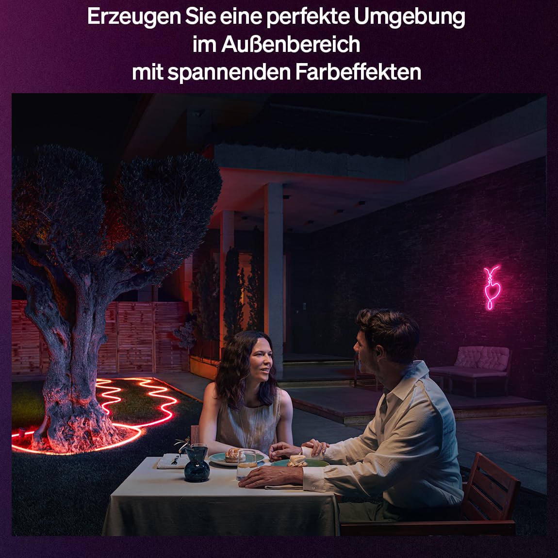 Hue Neon Outdoor 10-Meter Mehrfarbiger LED Streifen, 1100lm Lichtband, farbiges Ambientelicht, Flexible Außenbeleuchtung, Chromasync™-Farbmischung, wetterfest, Niederspannung, App- und Sprachsteuerung 2