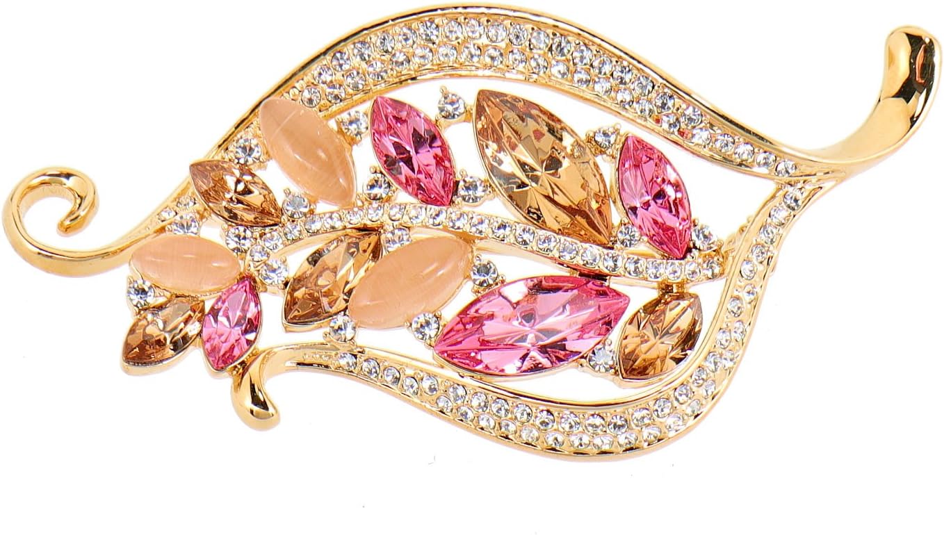 Couture Jewellery Women's Brooch Pin Floral Gold Plated Crystal Cat Eye Imitation