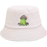 Enodtter Embroidered Frog with Mushroom Bucket Hat for Women Men
