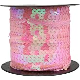 suiwotin Sequin Trim, Pink, 100 Yards, 6mm Flat Round Sequins | for Crafts, Sewing &amp; Costume Embellishment