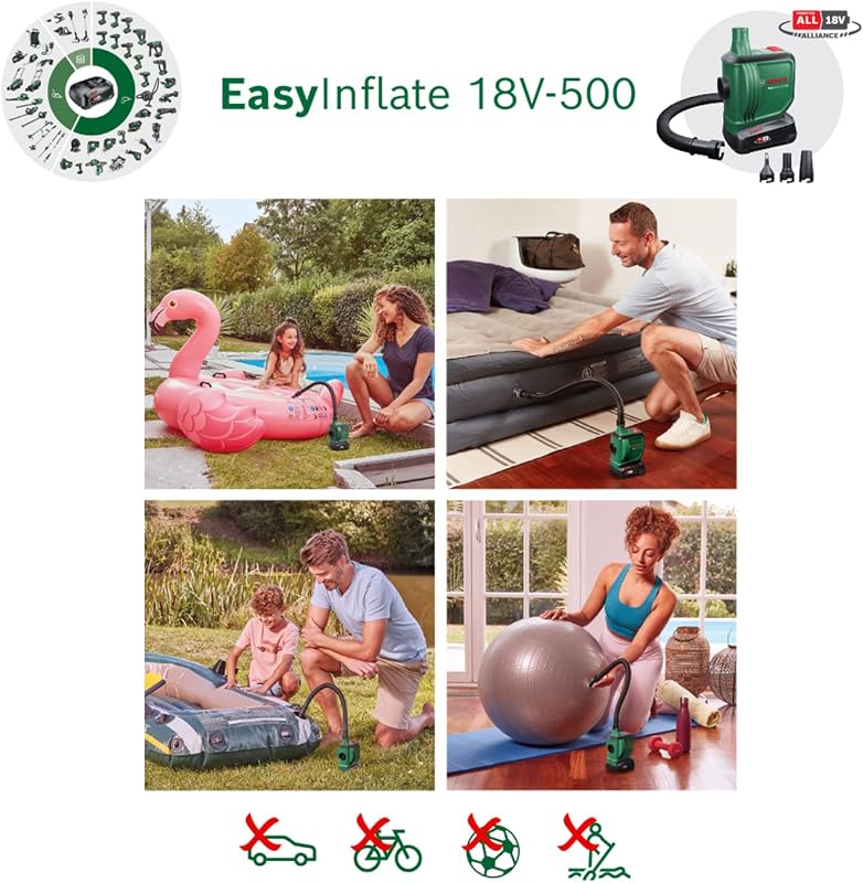 bomba de ar alimentada por bateria/bomba de ar para tapete insuflável EasyInflate 18V-500 (1 x bateria de 2,0 Ah; sistema de 18 V; para inflar ou desinflar camas insufláveis, piscinas ou brinquedos; na caixa)