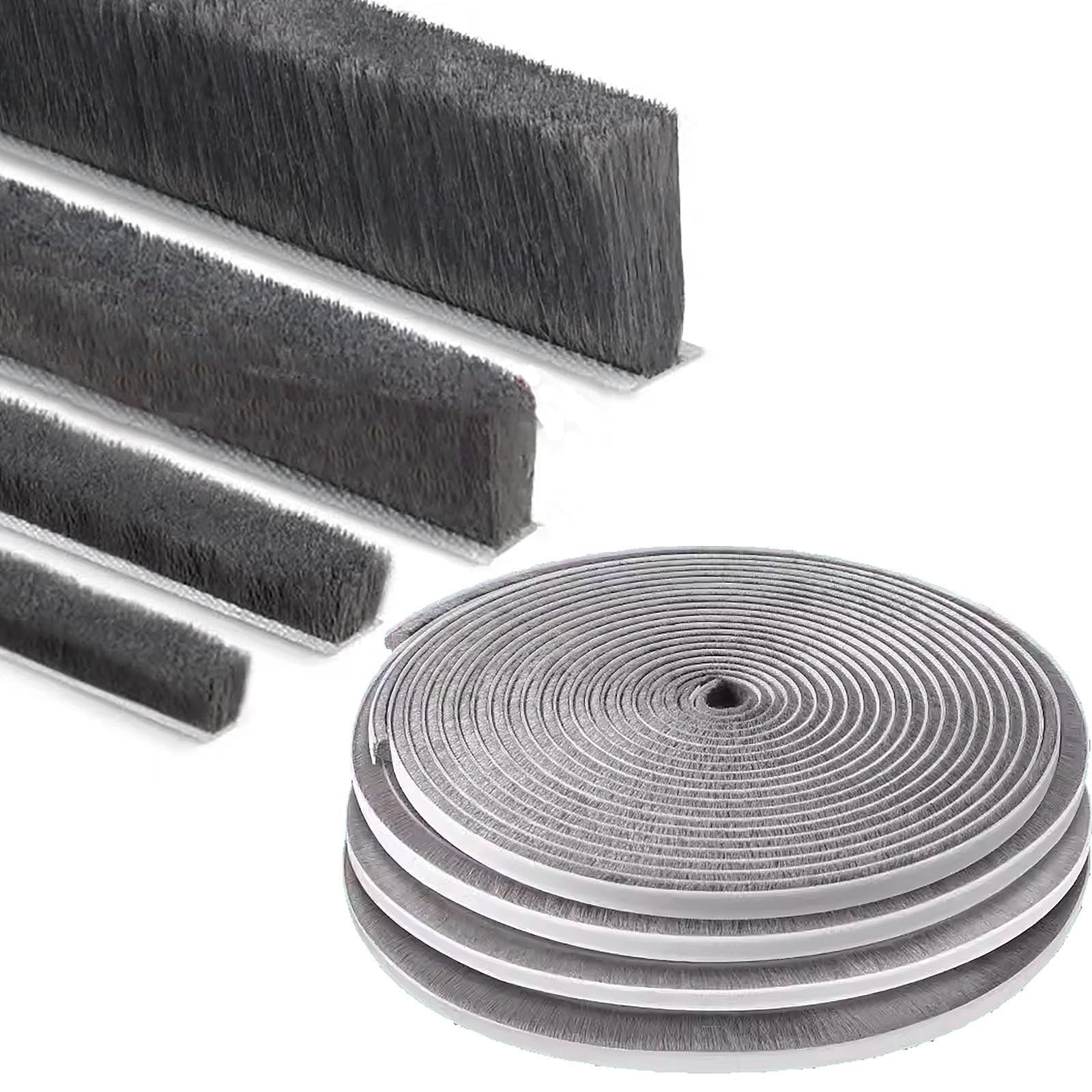Photo 1 of ZOMPAGO Brush Weather Stripping,0.9 in x 0.4 in x 32.8 FT,Grey,Insulation,Sliding Seal Strip,Glass,Window Felt,Brush Door Sweep,Self Adhesive Draft Blocker,Dust Stopper Sliding Door Seal Winter