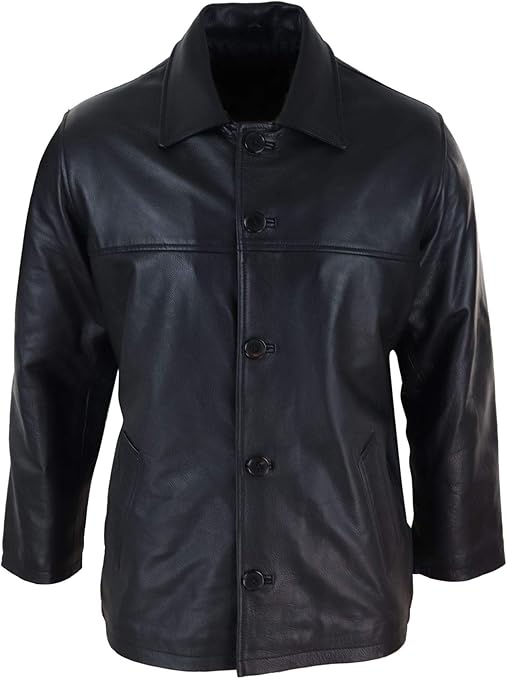 Infinity Mens Casual Real Leather Jacket Button Box Black Brown Mid