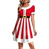 VVNTY Christmas Dress for Women: Holiday Party Dress Ugly Christmas Dresses Xmas Print Short Sleeve Shirts