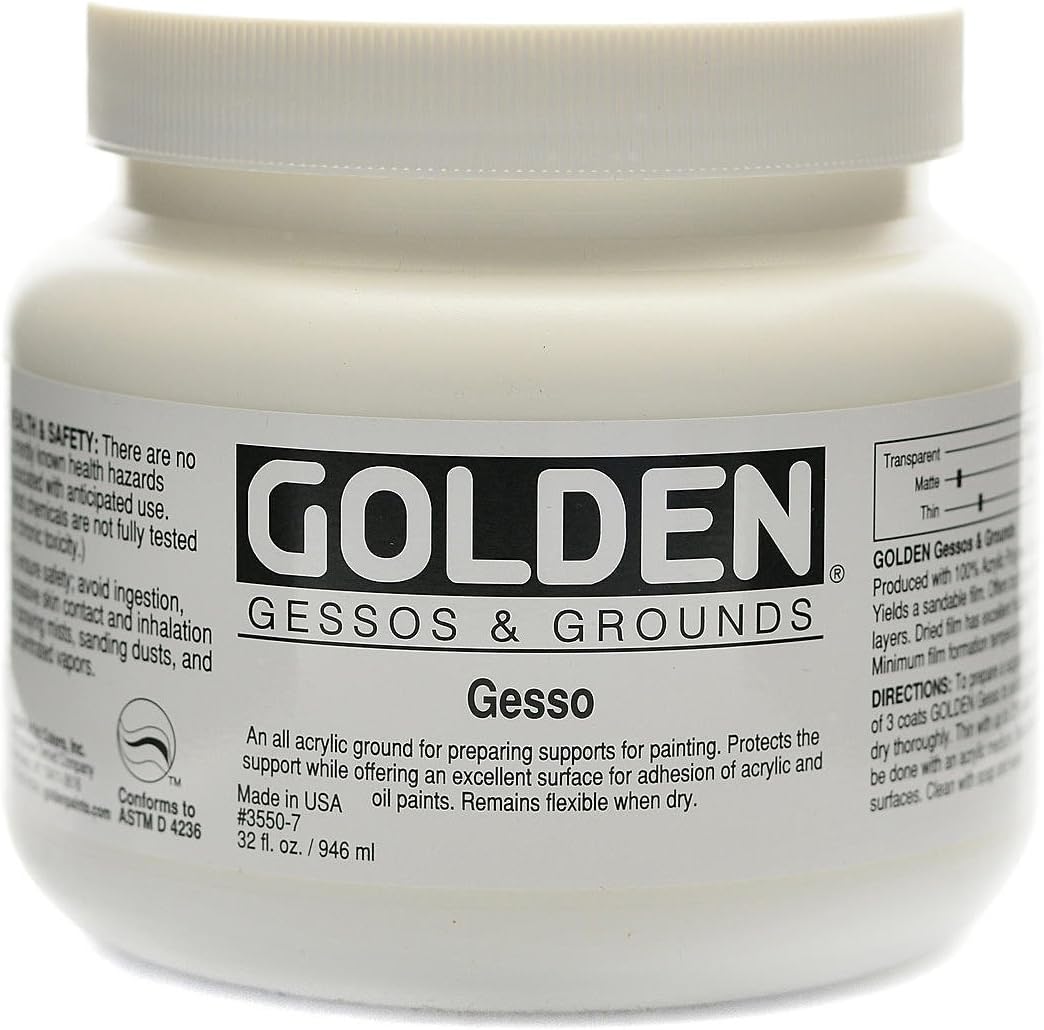 GOLDEN Medium Acrylic: GESSO Acrylic 946ml Excellent Semi Absorbent Surface for Oils and Acrylics, White
