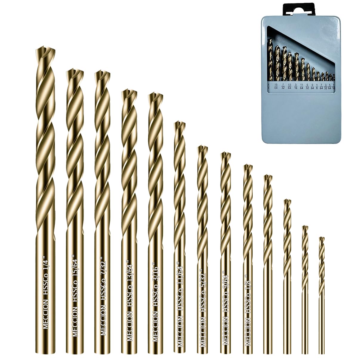 Meccion 13pcs Metal Drill Bits Set 1/16 in. - 1/4