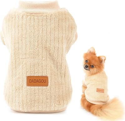 SMALLLEE_LUCKY_STORE Pet Ribbed Fleece Jumper for Small Dogs Cats Extra Small