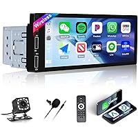 Single Din Car Stereo with Wireless Carplay&Android Auto,6.86 Inch Touch Screen 1 Din Car Radio with Bluetooth FM Radio Mirro