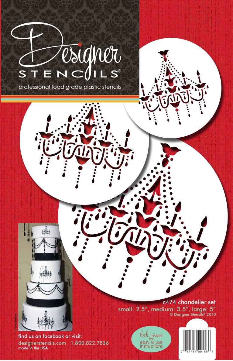 Designer Stencils Chandelier Stencil Set Cake and Cookie Stencils, Beige/Semi-Transparent, 2.5", 3.5", 5"