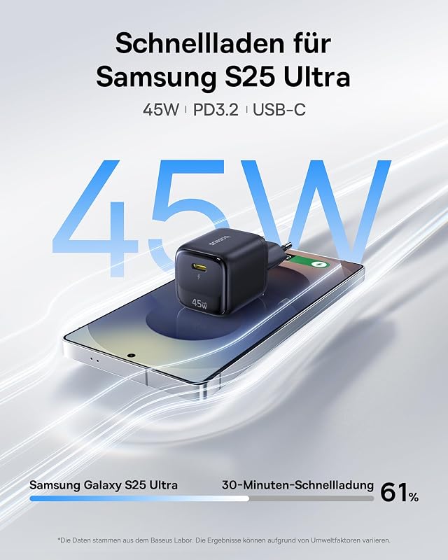 Enerfill 45W USB C Ladegerät, PD 3.2 AVS GaN Schnellladegerät