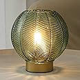 LUSHARBOR Battery Powered Lamp with Timer, Cordless Battery Operated Table Lamp with LED Bulb, Decorative Small Lamp Glass for Nightstand Bedside Bedroom Living Room-Green