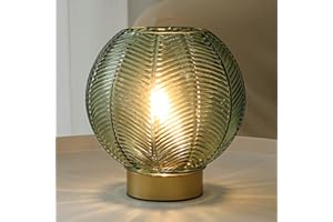 LUSHARBOR Battery Powered Lamp with Timer, Cordless Battery Operated Table Lamp with LED Bulb, Decorative Small Lamp Glass for Nightstand Bedside Bedroom Living Room-Green