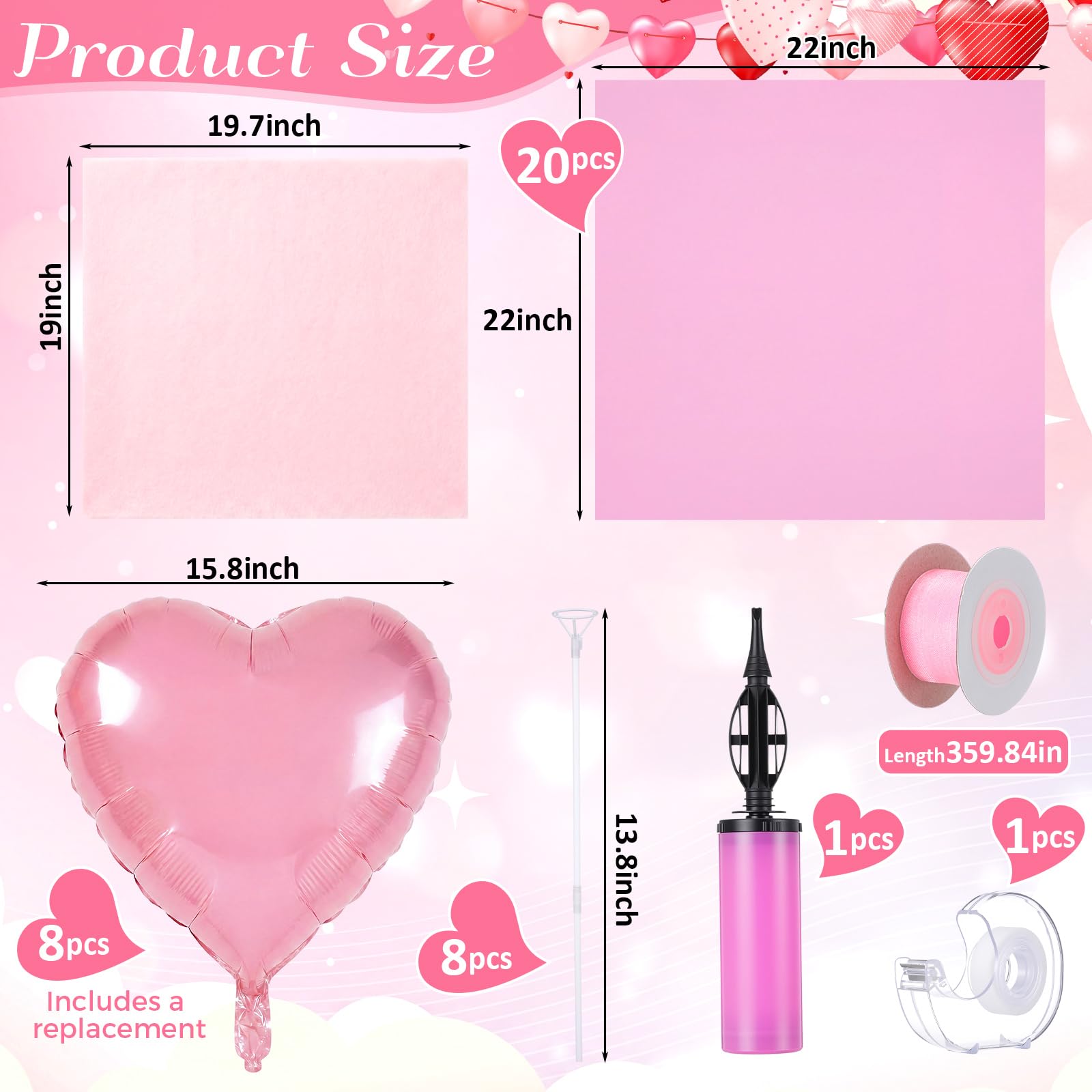 Condition photo showing As Is for nimbus verse 8pcs pink heart balloon bouquet diy kit, 18 inch heart balloons with wrapping paper, ri