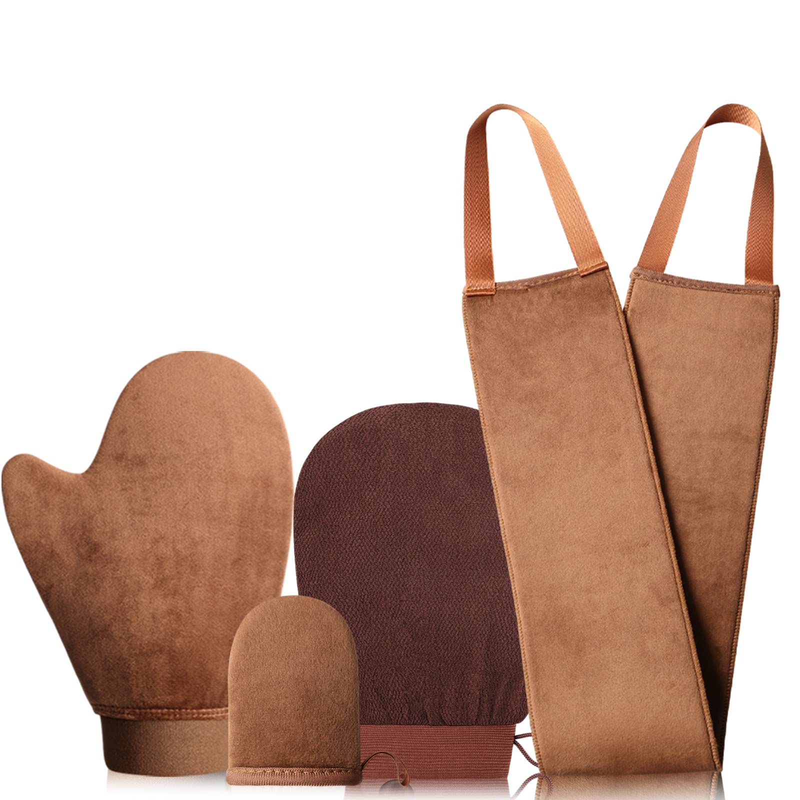 GAIYAH Leakproof-lined Tanning Mitt, Luxury Velvet Fake Tan Mitt Set with Tanning Glove with Elastic Wrist, Streakless Lotion Applicator for Back Tanner Applicator, Exfoliating Glove, Face Mitt