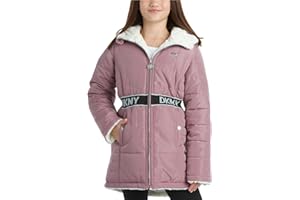 DKNY Girls’ Jacket – Reversible Heavyweight Quilted Parka Coat with Sherpa Lining – Reversible Jacket for Girls (4-16)