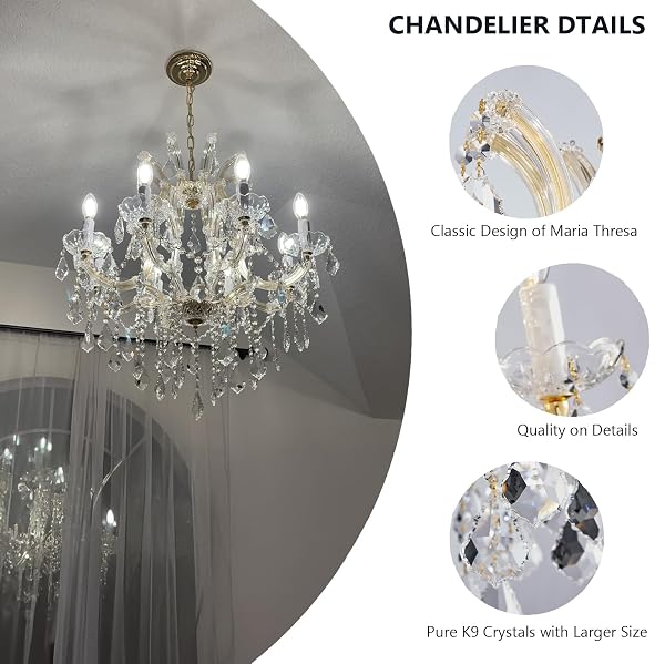TMAFON MODERN GOLD CHANDELIER LIGHT FIXTURES – 8 LIGHTS LUXURY CRYSTAL CHANDELIERS FOR DINING ROOM, KITCHEN ISLAND, LIVING ROOM, BEDROOM